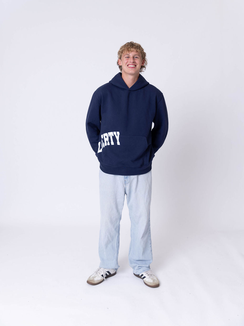 Navy and White Liberty Offset Hoodie