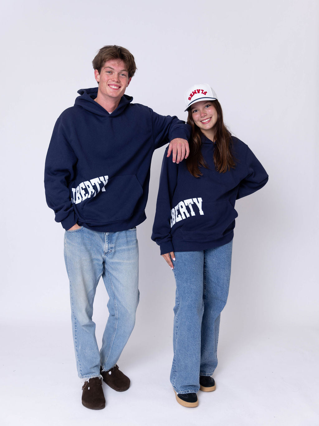 Navy and White Liberty Offset Hoodie